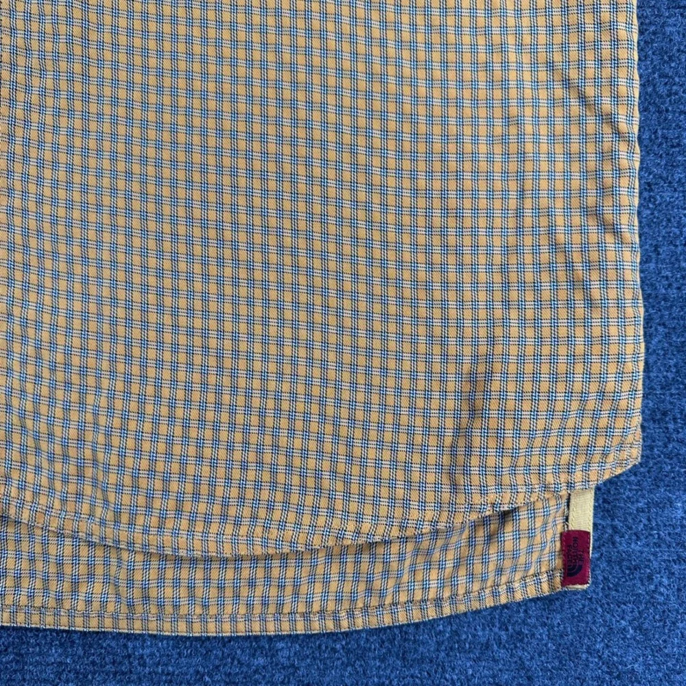 The North Face Button Down Mens L Large Yellow Plaid Hiking Long Sleeve Shirt
